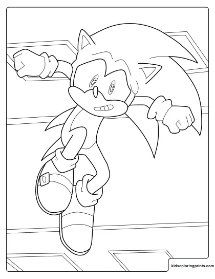 Sonic Coloring Page Jumping Downward With A Worried Expression