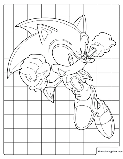 Sonic Coloring Page Showing Sonic The Hedgehog Dashing Forward With Dynamic Energy Lines.