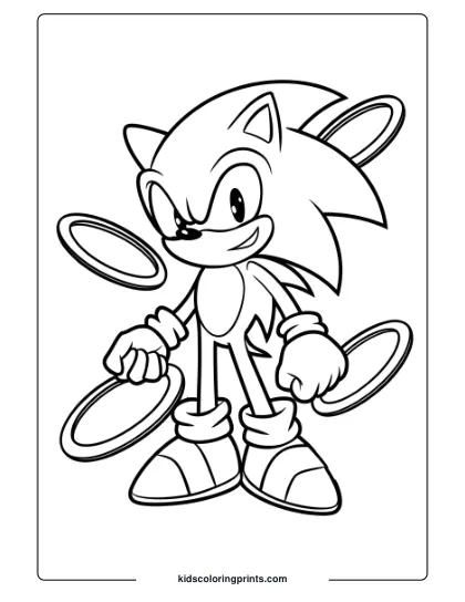 Sonic With Rings Surrounding Him In An Iconic Pose, Highlighting His Speed And Agility On This Bold Coloring Page.
