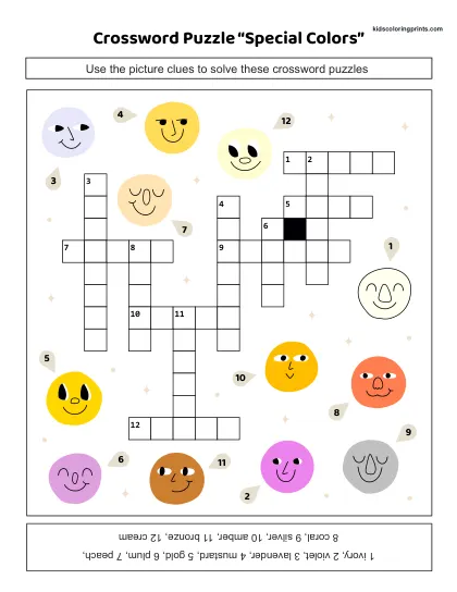 Free Printable Special Colors Crossword Puzzle For Color Lovers.