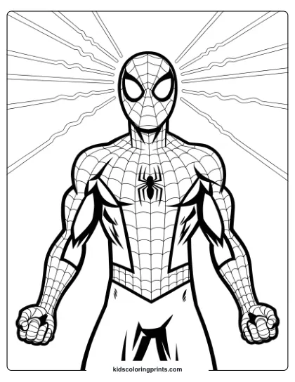 Spider-Man With His Spider-Sense Activated In A Coloring Page, Focusing On His Iconic Web-Patterned Suit.