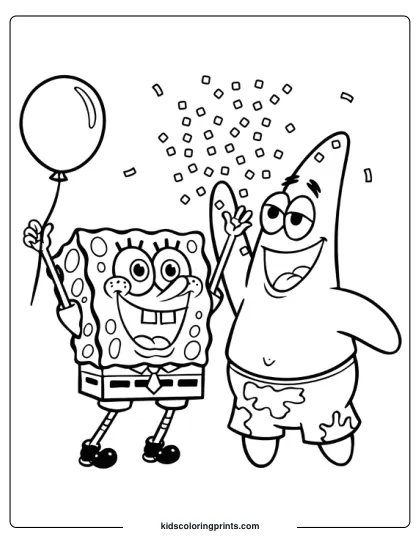 Spongebob And Patrick Celebrate At A Party In This Joyful Coloring Page.