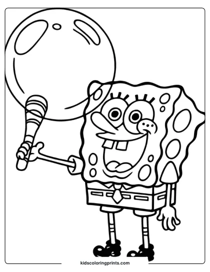 Spongebob Blows A Big Bubble In This Playful And Fun Coloring Page For Kids.