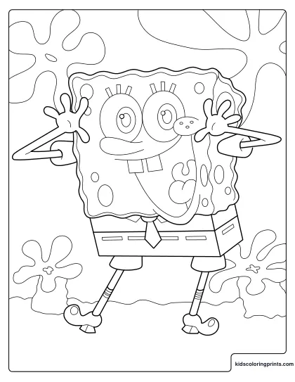 Spongebob Coloring Page With Spongebob Smiling Widely Under The Sea Surrounded By Coral Shapes.