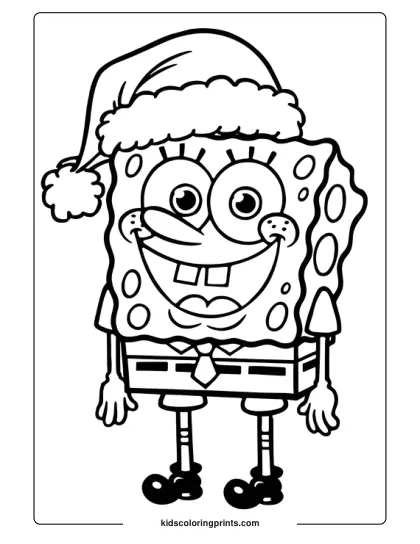 Spongebob Squarepants Celebrates Christmas With A Santa Hat In This Holiday-Themed Coloring Sheet.