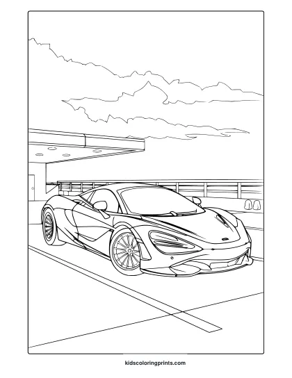A Stylish Sports Car With Alloy Wheels Under A Canopy, Great For A Sports Car Coloring Page.