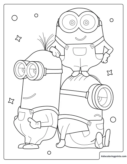Minions Coloring Page Showing Three Happy Minions Standing In A Playful Stack.
