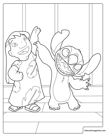 Lilo And Stitch Coloring Page Standing Happily Together