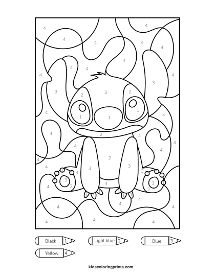 Stitch Color By Number Coloring Page With Fun Details To Color In.