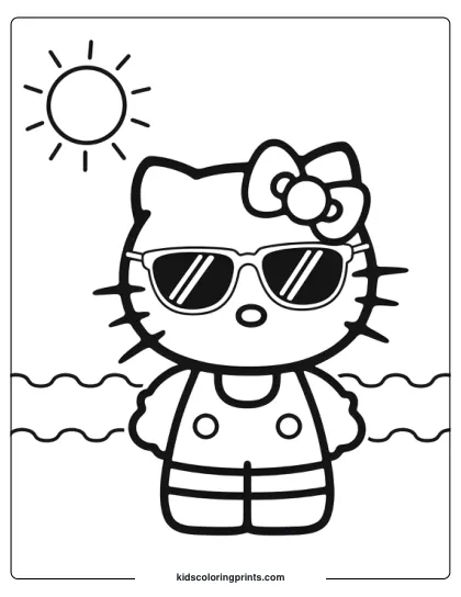Hello Kitty Summer Coloring Page