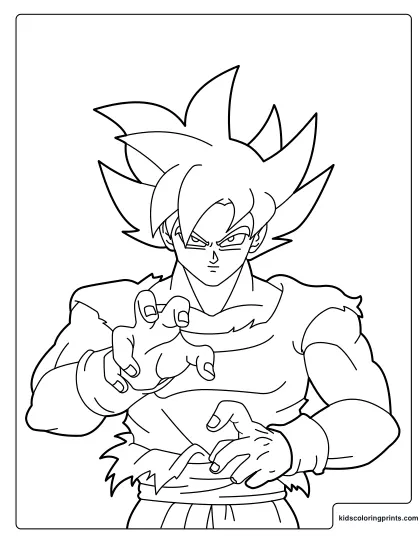 Super Saiyan Goku Coloring Page With One Hand Pointing Forward