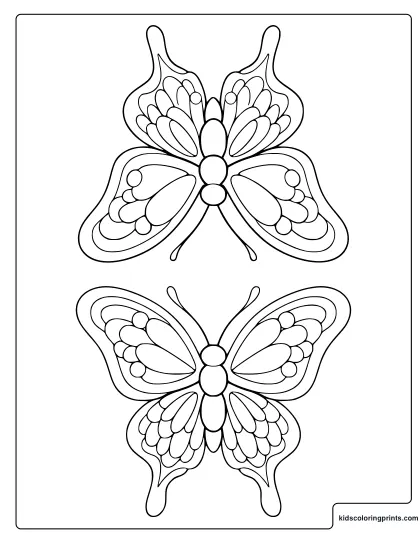 Symmetrical Butterfly Design Coloring Page With Two Decorative Butterflies