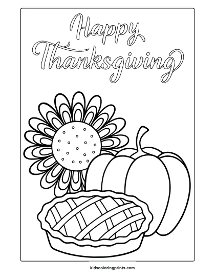 Thanksgiving Pumpkin Pie Coloring Page With Give Thanks Text, Apples, And Detailed Lattice Crust.