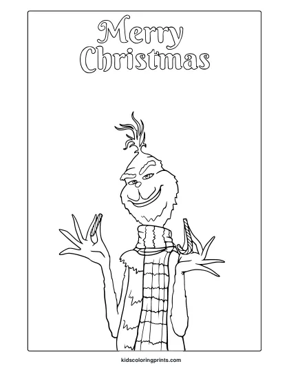 The Grinch Coloring Page Featuring Classic Character With Merry Christmas Text.
