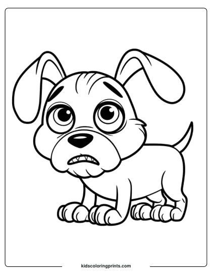 Tired Puppy With Droopy Ears And Curious Eyes In A Dog Coloring Page.