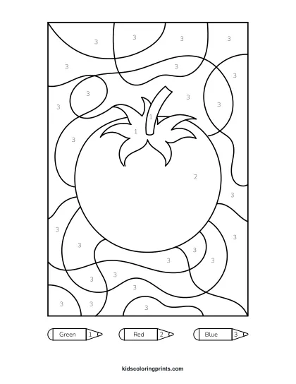 Tomato Color By Number Coloring Page With Fun Details To Color In.