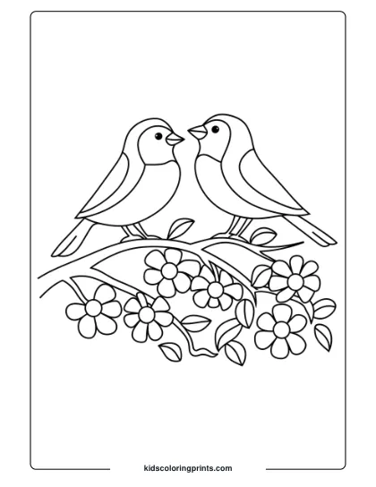 Two Birds Perched on a Flowering Tree