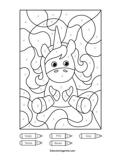 Unicorn Color By Number Coloring Page With Fun Details To Color In.