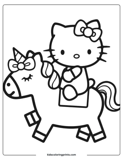 Unicorn Hello Kitty Coloring Page
