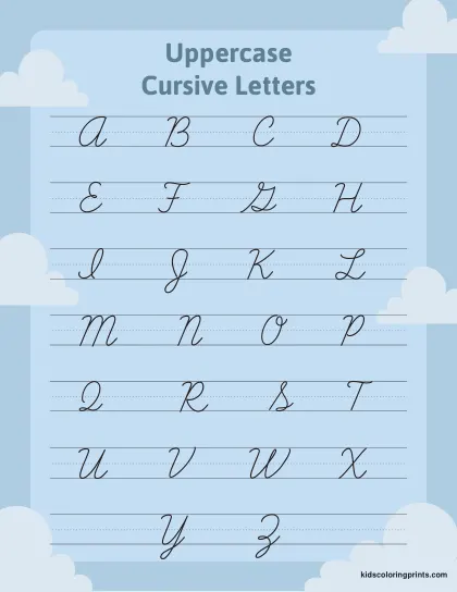 Uppercase Cursive Letters Chart Showing Capital Letters From A To Z On Handwriting Lines