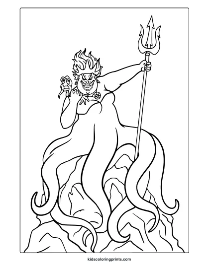 Ursula Coloring Page Holding A Trident.