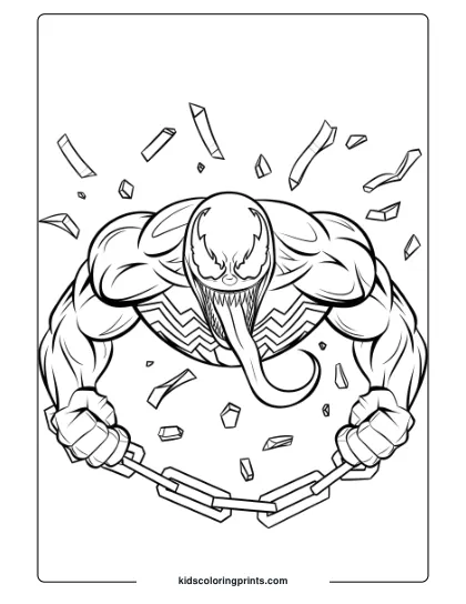 Venom Breaking Free Coloring Page, Showing Venom Breaking Through A Wall.