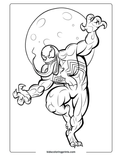 Venom Dancing Under The Moon Coloring Page, Featuring Venom In A Dynamic Dance Pose.