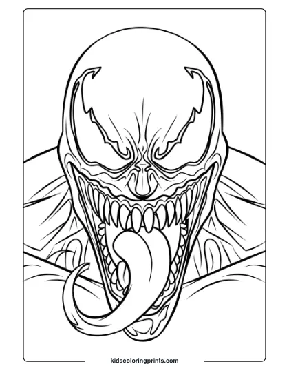 Venom's Evil Smile Coloring Page, Featuring A Monstrous Face With Sharp Teeth.