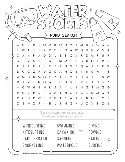 Water Sports Word Search
