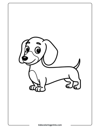 Wiener Dog With Long Body And Droopy Ears In A Cartoon-Style Dog Coloring Page.