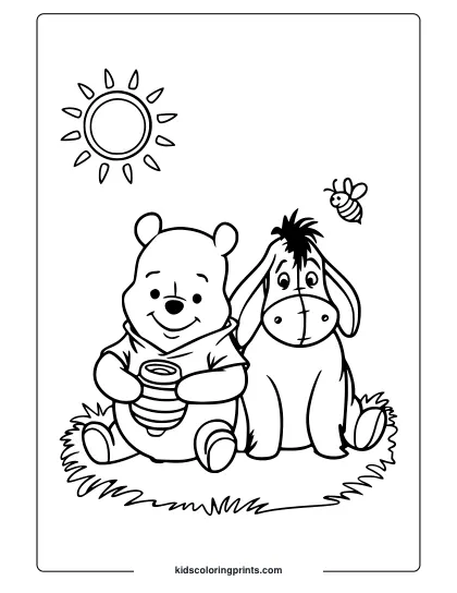 A Light-Hearted Coloring Page Of Pooh And Eeyore Enjoying Each Other’s Company Coloring Page.