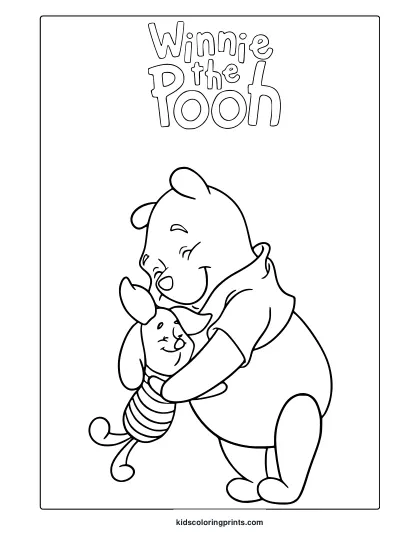 Winnie The Pooh Coloring Page Hugging Piglet.