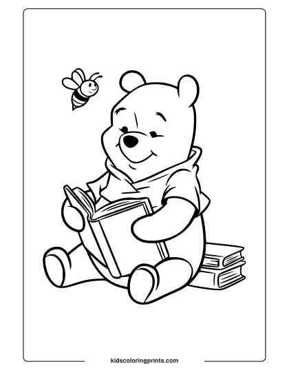 Winnie The Pooh Enjoying A Quiet Reading Time In This Coloring Page.