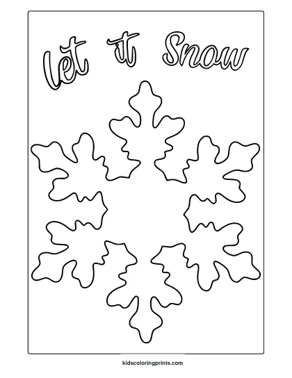 Winter Snowflake Coloring Page Featuring Delicate Eight-Point Design And &Quot;Let It Snow&Quot; Script Text.