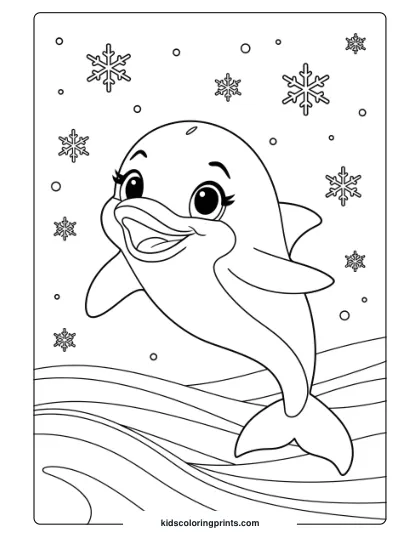 Winter The Dolphin In A Snowy Ocean Scene, Creating A Unique And Seasonal Coloring Page.