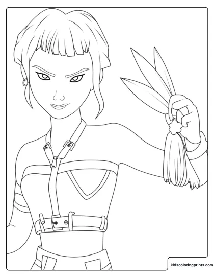 Zoey Close Up Coloring Page Holding A Bunch Of Green Onions With A Confident Smile